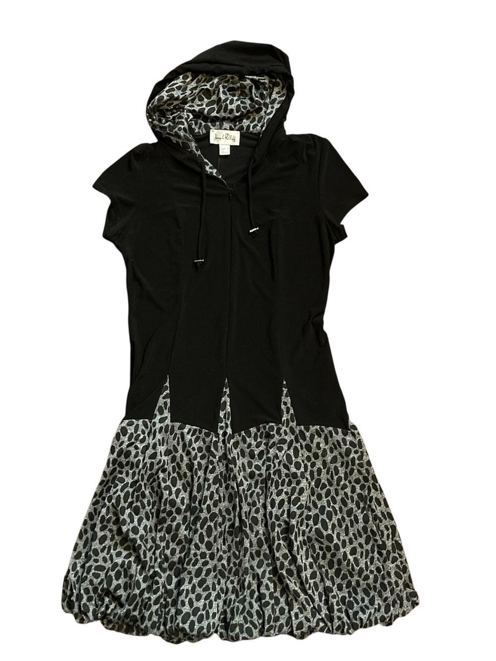 Vintage Y2K Joseph Ribkoff Animal Print Balloon Skirt Stretch Dress with Hood